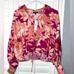 Anthropologie Drew "Ruby" Button Tie Front Pink Floral Extra Small Women's - NWT